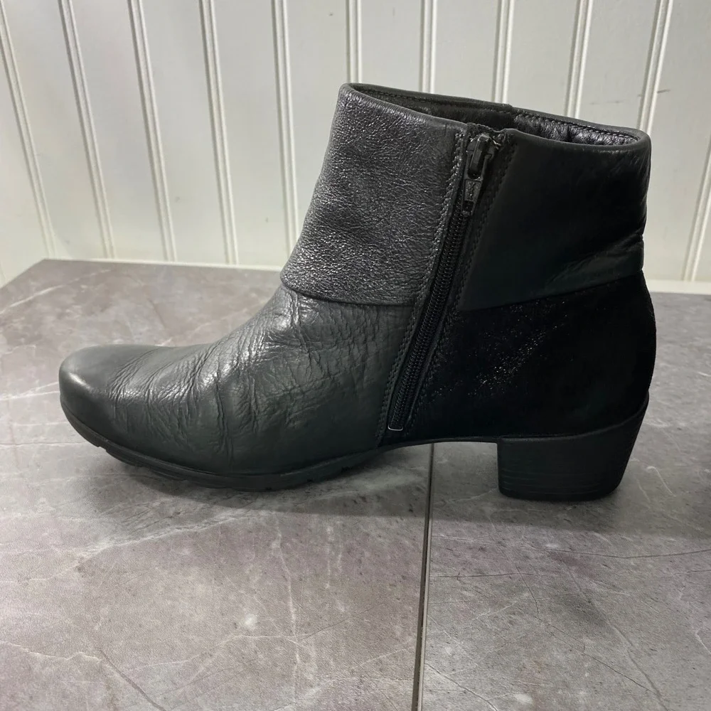 Mephisto Iris‎ Black Leather Glitter Ankle Boots Women Size 7.5 Air Jet Booties